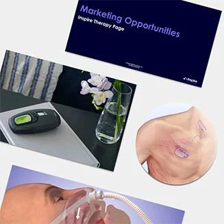 Media Kit image including patient using CPAP, and inspire therapy remote